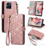 For Xiaomi Redmi Note 12 4G Geometric Zipper Wallet Side Buckle Leather Phone Case(Pink)