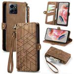 For Xiaomi Redmi Note 12 4G Geometric Zipper Wallet Side Buckle Leather Phone Case(Brown)