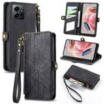 For Xiaomi Redmi Note 12 4G Geometric Zipper Wallet Side Buckle Leather Phone Case(Black)