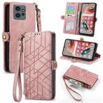 For Xiaomi Redmi Note 12 5G Geometric Zipper Wallet Side Buckle Leather Phone Case(Pink)