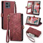 For Xiaomi Redmi Note 12 5G Geometric Zipper Wallet Side Buckle Leather Phone Case(Red)