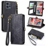 For Xiaomi Redmi Note 12 5G Geometric Zipper Wallet Side Buckle Leather Phone Case(Black)