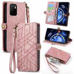 For Xiaomi Redmi Note 11SE Geometric Zipper Wallet Side Buckle Leather Phone Case(Pink)