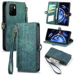 For Xiaomi Redmi Note 11SE Geometric Zipper Wallet Side Buckle Leather Phone Case(Green)