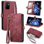 For Xiaomi Redmi Note 11SE Geometric Zipper Wallet Side Buckle Leather Phone Case(Red)