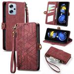 For Xiaomi Redmi Note 11T Pro Geometric Zipper Wallet Side Buckle Leather Phone Case(Red)