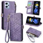 For Xiaomi Redmi Note 11T Pro Geometric Zipper Wallet Side Buckle Leather Phone Case(Purple)