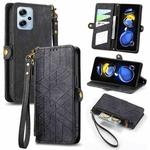 For Xiaomi Redmi Note 11T Pro Geometric Zipper Wallet Side Buckle Leather Phone Case(Black)