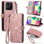 For Xiaomi Redmi 10A Geometric Zipper Wallet Side Buckle Leather Phone Case(Pink)