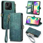 For Xiaomi Redmi 10A Geometric Zipper Wallet Side Buckle Leather Phone Case(Green)