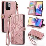 For Xiaomi Redmi 10 Geometric Zipper Wallet Side Buckle Leather Phone Case(Pink)