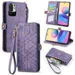 For Xiaomi Redmi 10 Geometric Zipper Wallet Side Buckle Leather Phone Case(Purple)