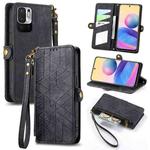 For Xiaomi Redmi 10 Geometric Zipper Wallet Side Buckle Leather Phone Case(Black)