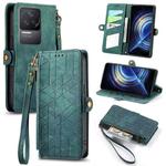 For Xiaomi Redmi K50 Geometric Zipper Wallet Side Buckle Leather Phone Case(Green)