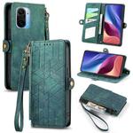 For Xiaomi Redmi K40 Geometric Zipper Wallet Side Buckle Leather Phone Case(Green)