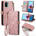 For Xiaomi Redmi Note 10 4G Geometric Zipper Wallet Side Buckle Leather Phone Case(Pink)