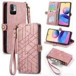 For Xiaomi Redmi Note 10 5G Geometric Zipper Wallet Side Buckle Leather Phone Case(Pink)