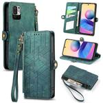 For Xiaomi Redmi Note 10 5G Geometric Zipper Wallet Side Buckle Leather Phone Case(Green)