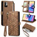 For Xiaomi Redmi Note 10 5G Geometric Zipper Wallet Side Buckle Leather Phone Case(Brown)