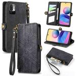 For Xiaomi Redmi Note 10 5G Geometric Zipper Wallet Side Buckle Leather Phone Case(Black)
