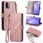 For Xiaomi Redmi Note 9 4G Geometric Zipper Wallet Side Buckle Leather Phone Case(Pink)