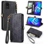 For Xiaomi Redmi Note 9 Geometric Zipper Wallet Side Buckle Leather Phone Case(Black)