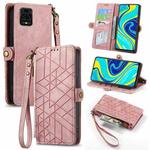 For Xiaomi Redmi Note 9S Geometric Zipper Wallet Side Buckle Leather Phone Case(Pink)