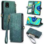 For Xiaomi Redmi Note 9S Geometric Zipper Wallet Side Buckle Leather Phone Case(Green)