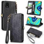 For Xiaomi Redmi Note 9S Geometric Zipper Wallet Side Buckle Leather Phone Case(Black)