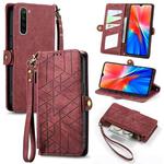 For Xiaomi Redmi Note 8 Geometric Zipper Wallet Side Buckle Leather Phone Case(Red)