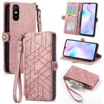 For Xiaomi Redmi 9A Geometric Zipper Wallet Side Buckle Leather Phone Case(Pink)