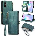 For Xiaomi Redmi 9A Geometric Zipper Wallet Side Buckle Leather Phone Case(Green)