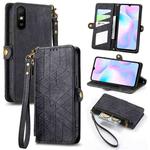 For Xiaomi Redmi 9A Geometric Zipper Wallet Side Buckle Leather Phone Case(Black)
