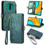 For Xiaomi Redmi 9 Geometric Zipper Wallet Side Buckle Leather Phone Case(Green)