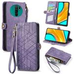 For Xiaomi Redmi 9 Geometric Zipper Wallet Side Buckle Leather Phone Case(Purple)