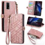 For Xiaomi F5 Pro 5G Geometric Zipper Wallet Side Buckle Leather Phone Case(Pink)