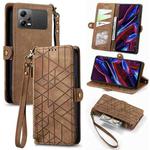 For Xiaomi Poco X5 Geometric Zipper Wallet Side Buckle Leather Phone Case(Brown)