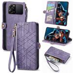 For Xiaomi Poco X5 Pro Geometric Zipper Wallet Side Buckle Leather Phone Case(Purple)