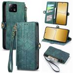For Xiaomi 13 Geometric Zipper Wallet Side Buckle Leather Phone Case(Green)