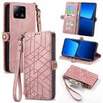 For Xiaomi 13 Pro Geometric Zipper Wallet Side Buckle Leather Phone Case(Pink)