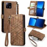 For Xiaomi 13 Pro Geometric Zipper Wallet Side Buckle Leather Phone Case(Brown)