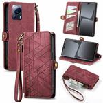 For Xiaomi 13 Lite Geometric Zipper Wallet Side Buckle Leather Phone Case(Red)