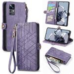 For Xiaomi 12T / 12T Pro Geometric Zipper Wallet Side Buckle Leather Phone Case(Purple)