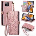 For Xiaomi Poco M5s 4G Geometric Zipper Wallet Side Buckle Leather Phone Case(Pink)