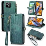 For Xiaomi Poco M5s 4G Geometric Zipper Wallet Side Buckle Leather Phone Case(Green)