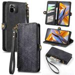 For Xiaomi Poco M5s 4G Geometric Zipper Wallet Side Buckle Leather Phone Case(Black)