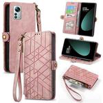 For Xiaomi 12S Pro Geometric Zipper Wallet Side Buckle Leather Phone Case(Pink)