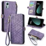 For Xiaomi 12S Pro Geometric Zipper Wallet Side Buckle Leather Phone Case(Purple)