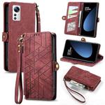 For Xiaomi 12S Geometric Zipper Wallet Side Buckle Leather Phone Case(Red)