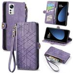 For Xiaomi 12S Geometric Zipper Wallet Side Buckle Leather Phone Case(Purple)